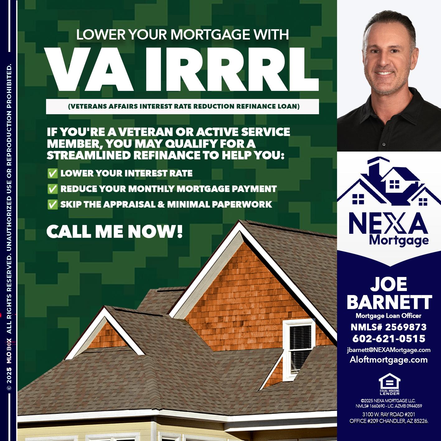 VA IRRRL - Joe Barnett -Mortgage Loan Officer