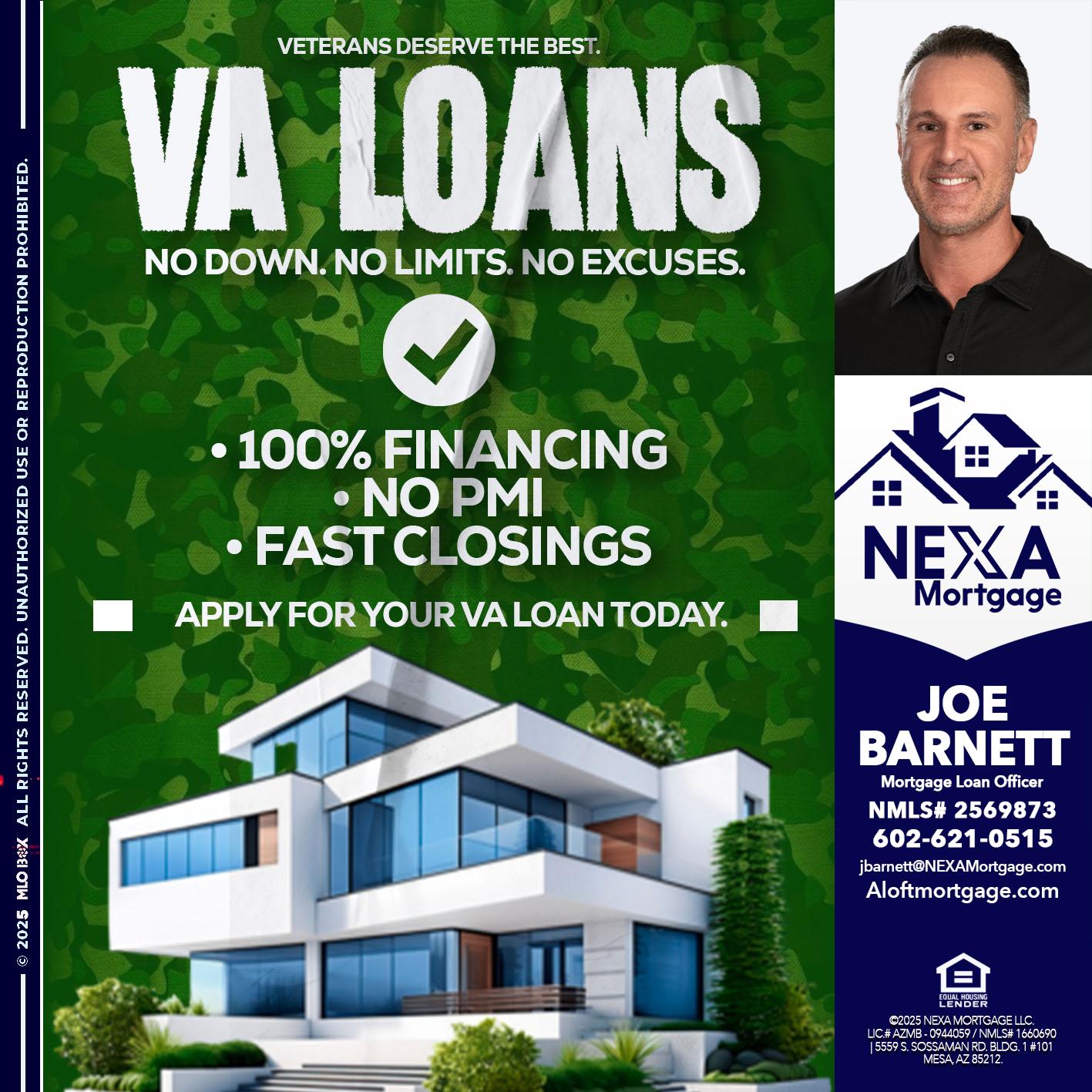 VA LOANS - Joe Barnett -Mortgage Loan Officer