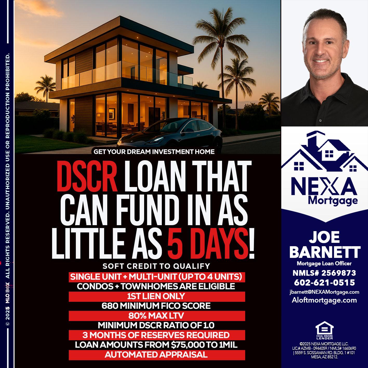 DSCR LOAN - Joe Barnett -Mortgage Loan Officer