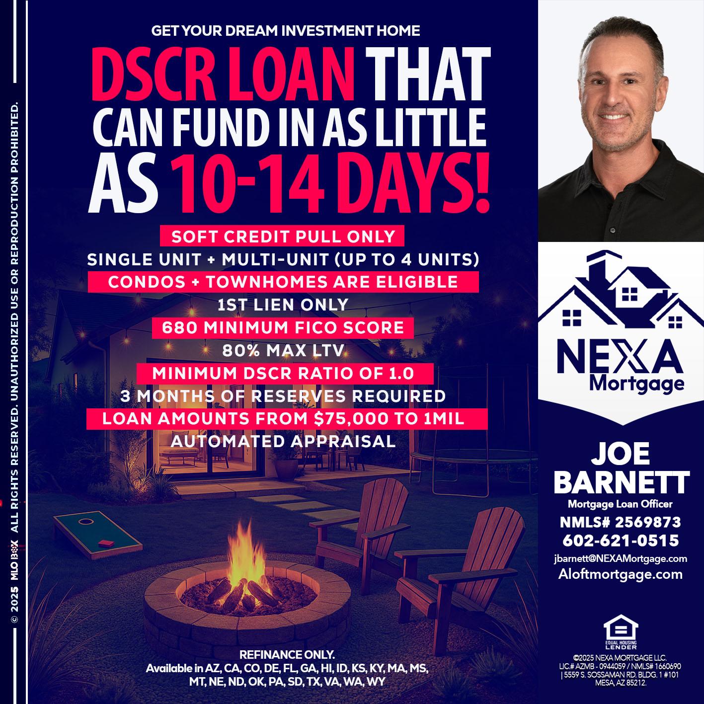 DSCR LOAN - Joe Barnett -Mortgage Loan Officer