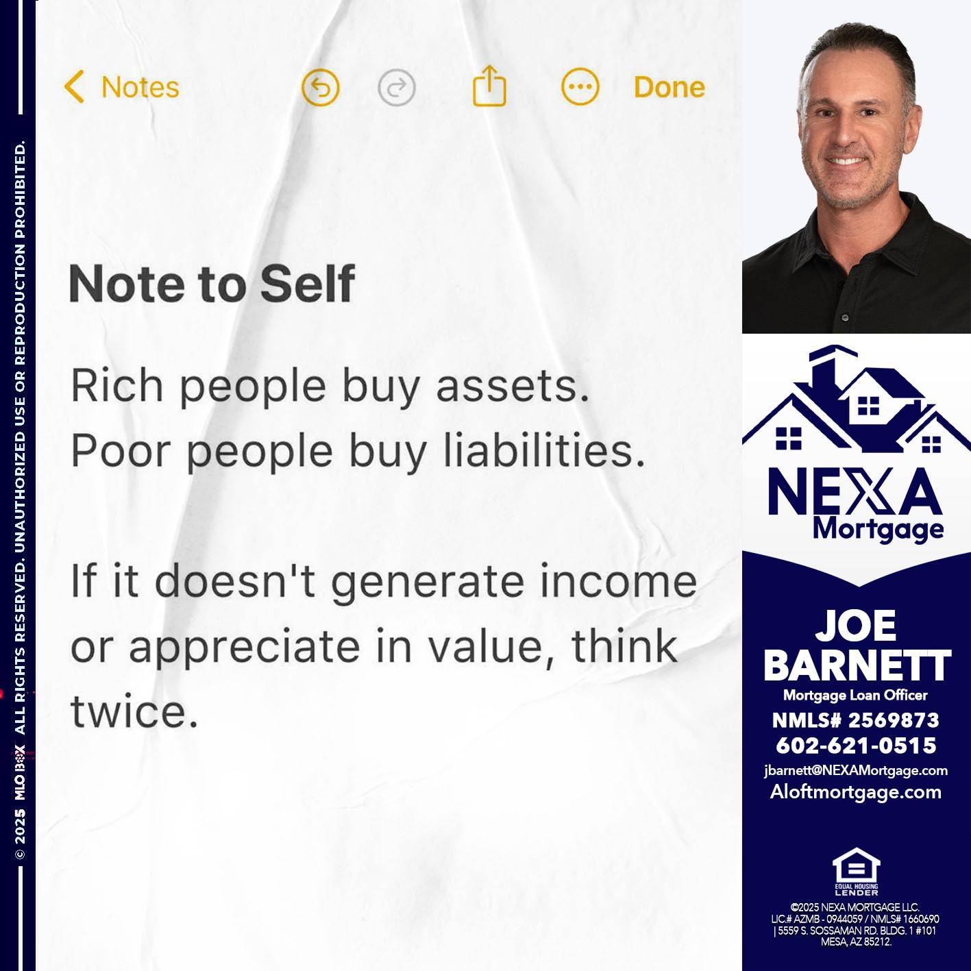 NOTE TO SELF - Joe Barnett -Mortgage Loan Officer