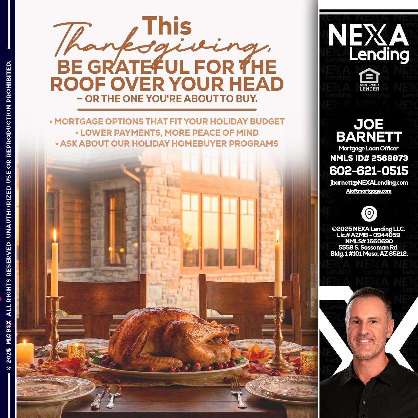 THIS THANKSGIVING - Joe Barnett -Mortgage Loan Officer
