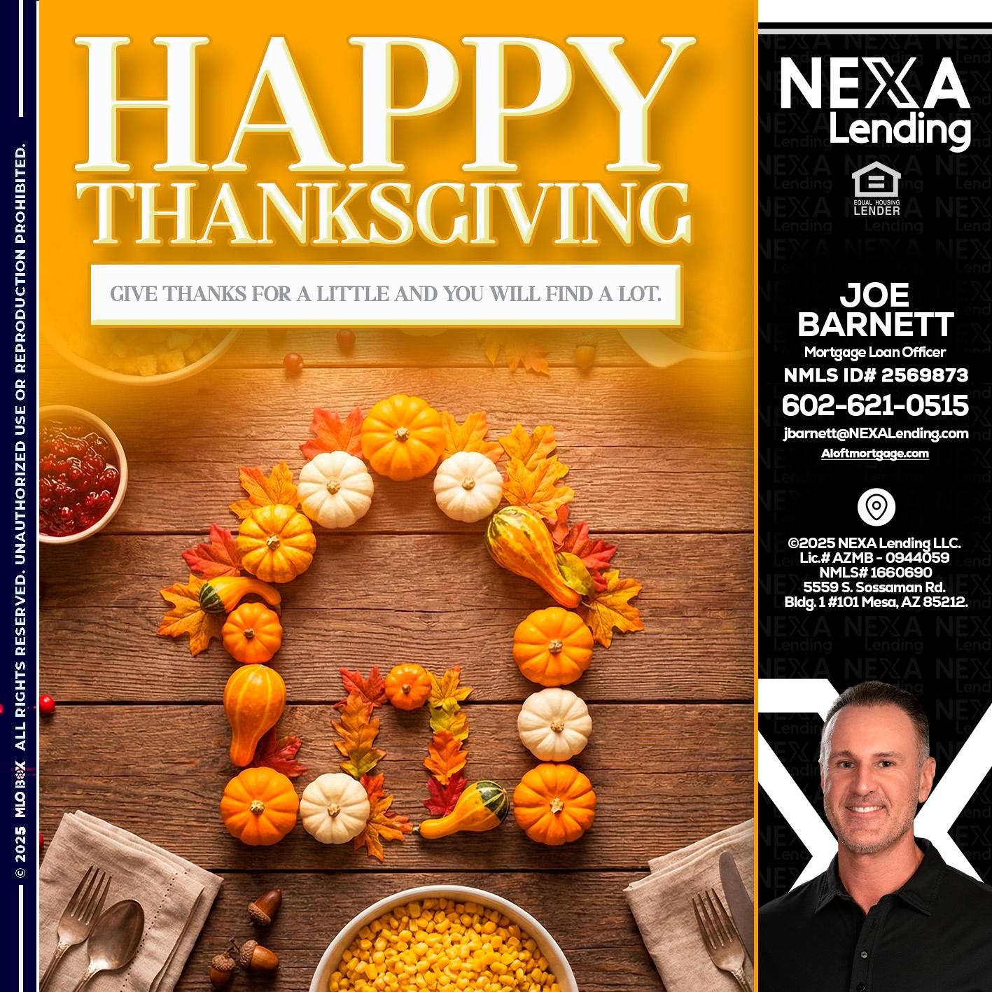 HAPPY THANKSGIVING - Joe Barnett -Mortgage Loan Officer