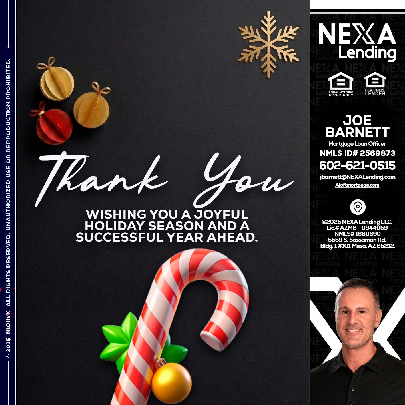 THANK YOU - Joe Barnett -Mortgage Loan Officer