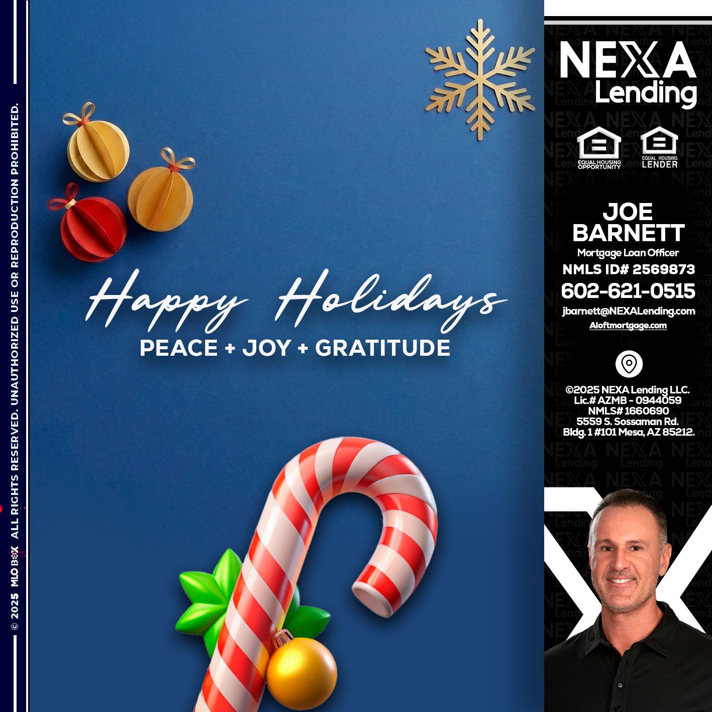 HAPPY HOLIDAYS - Joe Barnett -Mortgage Loan Officer