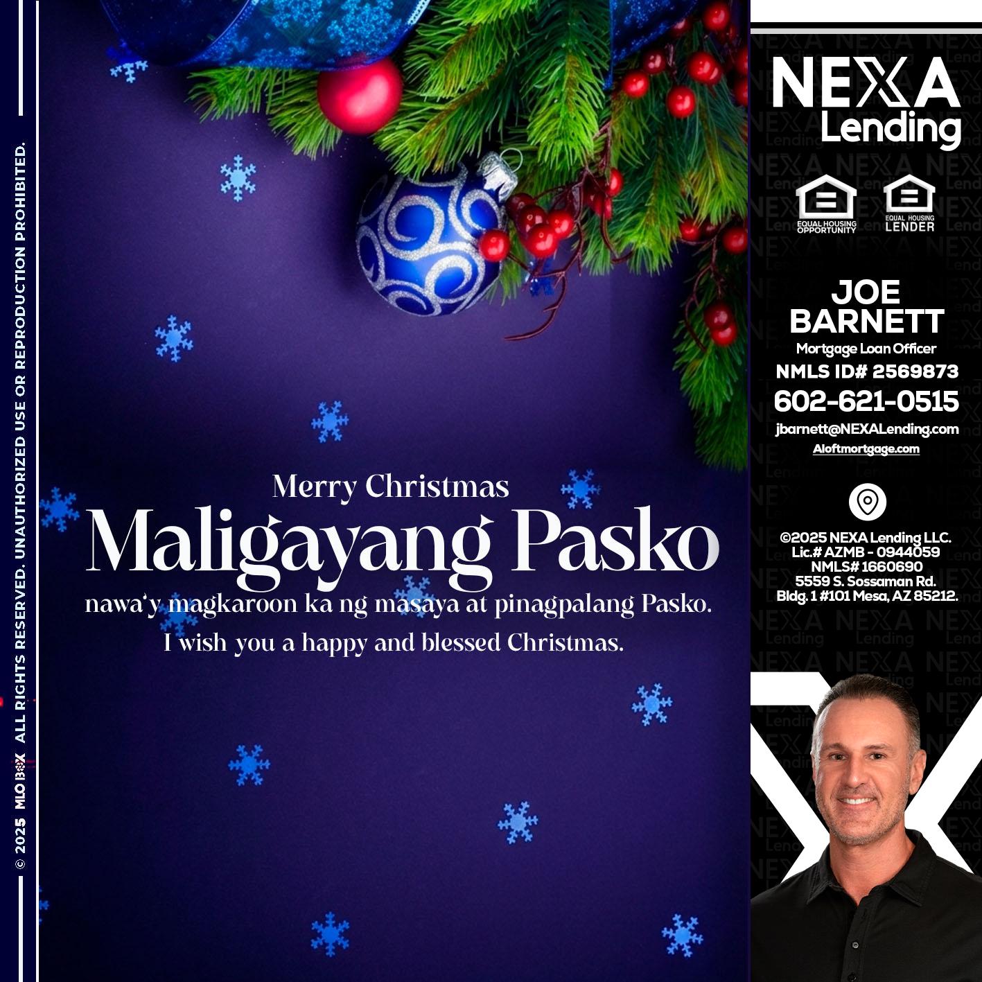 Maligayang Pasko - Joe Barnett -Mortgage Loan Officer