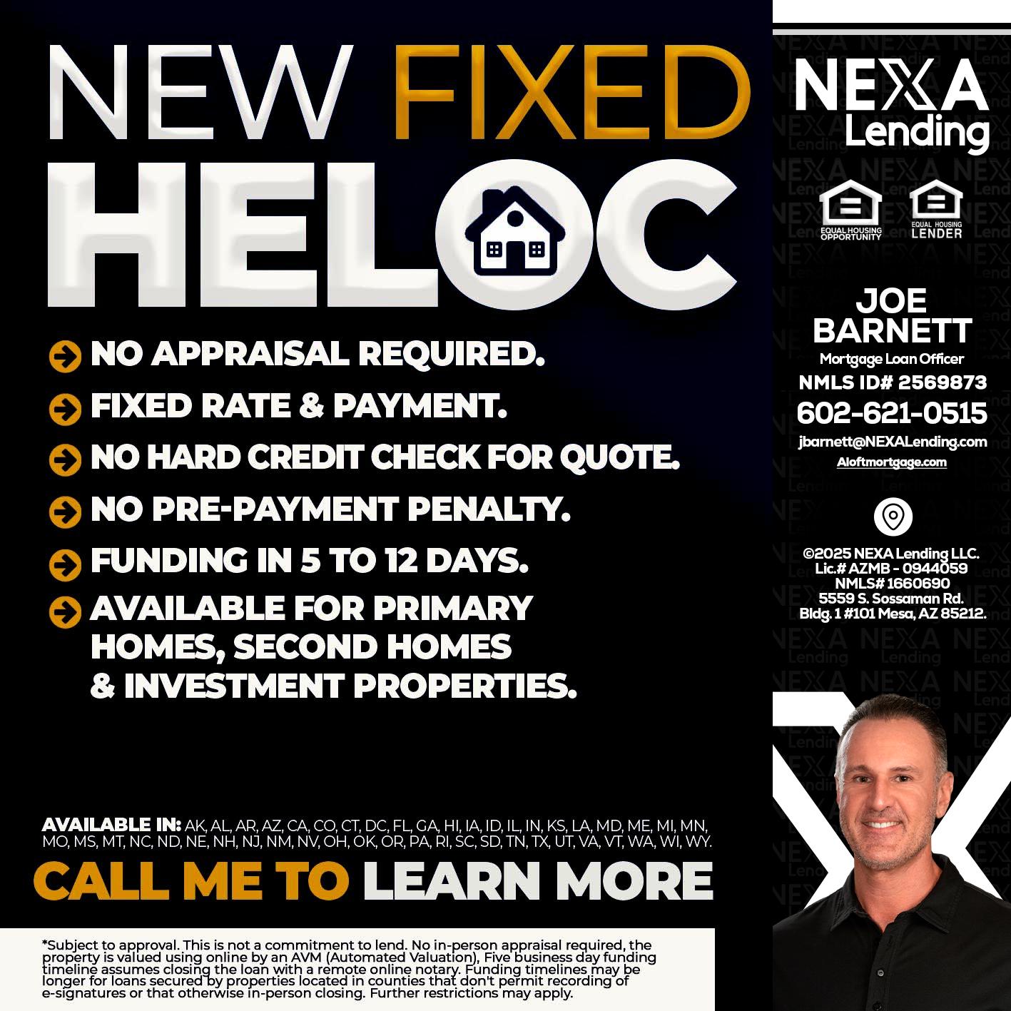 HELOC - Joe Barnett -Mortgage Loan Officer