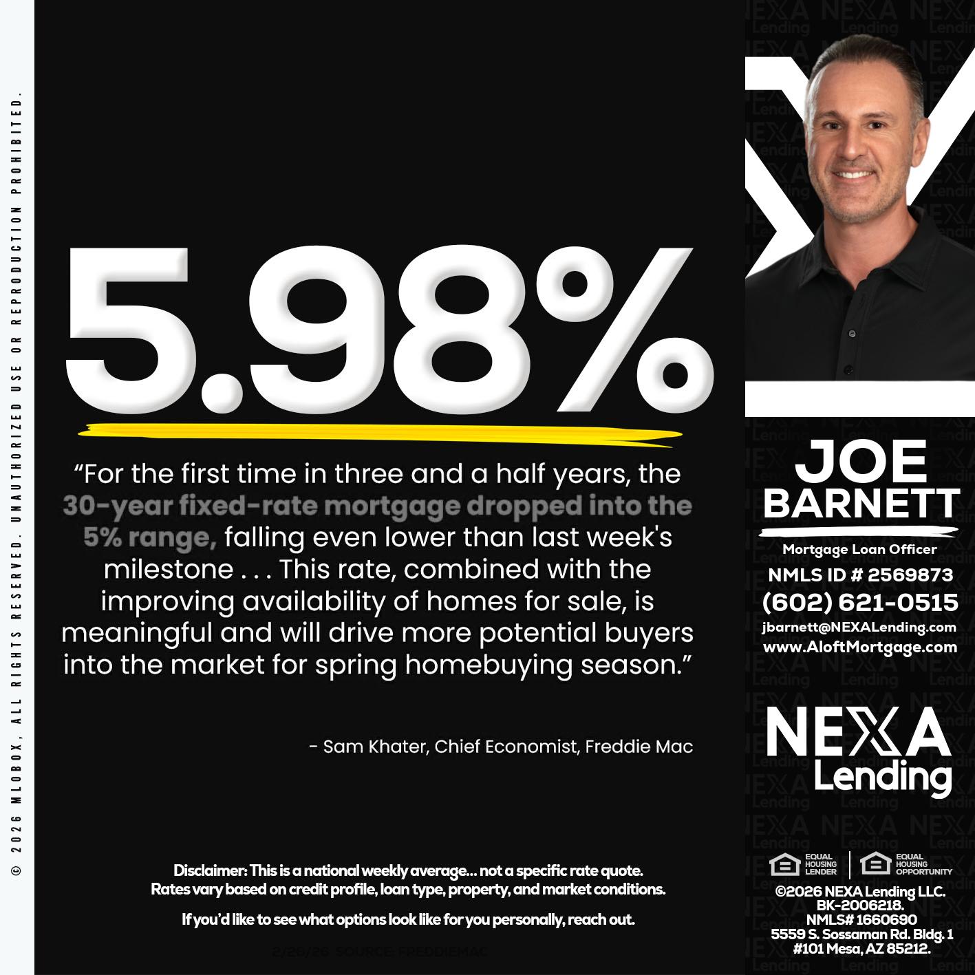 5.98% - Joe Barnett -Mortgage Loan Officer