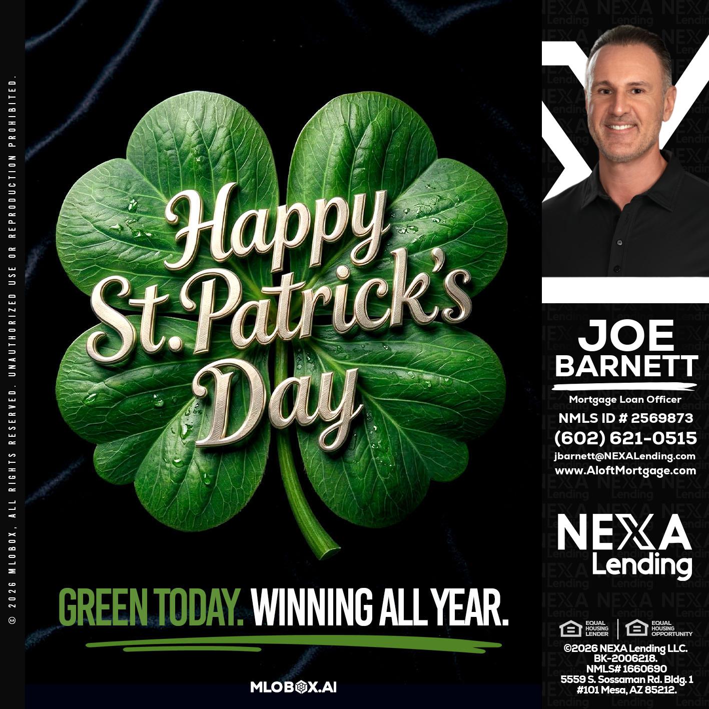 happy st. Patricks day - Joe Barnett -Mortgage Loan Officer