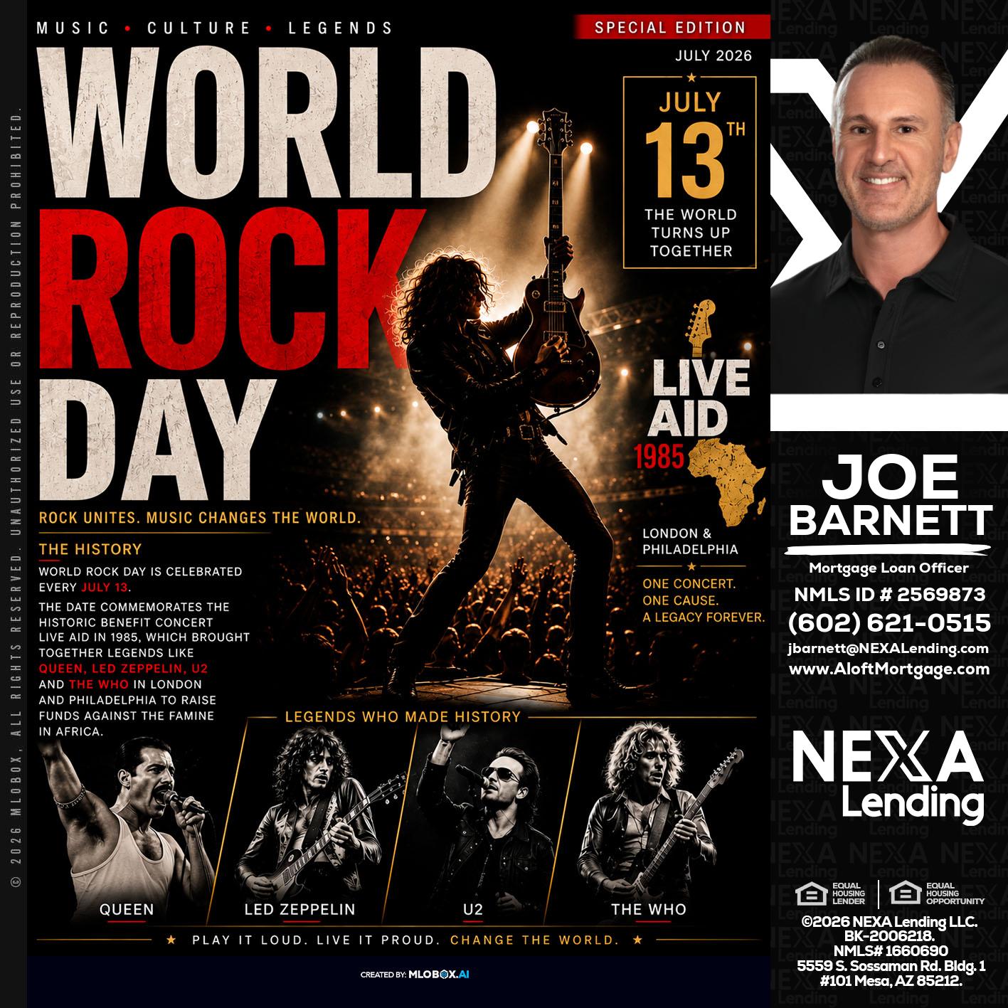 WORLD ROCK MUSIC DAY - Joe Barnett -Mortgage Loan Officer